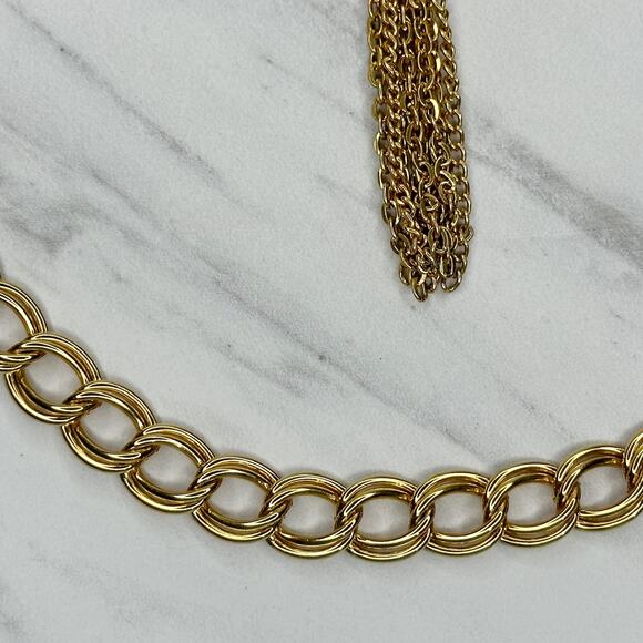 Gold Tone Chain Belt Tassel Charm Y2K Festival Style Extra Small/Small ✨ - Picture 8 of 11